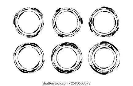 Set of sci fi black circle user interface elements technology futuristic design modern creative on white background vector illustration.