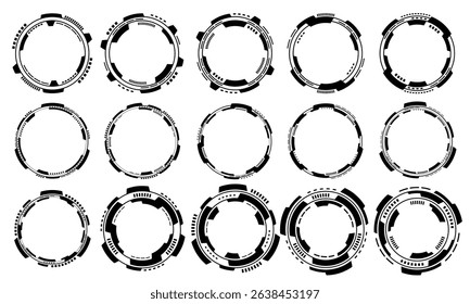 Set of sci fi black circle user interface elements technology futuristic design modern creative on white background vector illustration.