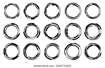 Set of sci fi black circle user interface elements technology futuristic design modern creative on white background vector illustration.