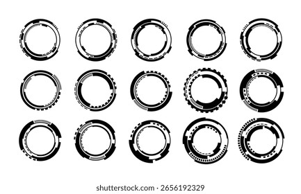 Conjunto de ciencia ficción negro círculo interfaz de usuario tecnología de Elementos diseño futurista moderno creativo sobre fondo blanco Ilustración vectorial.