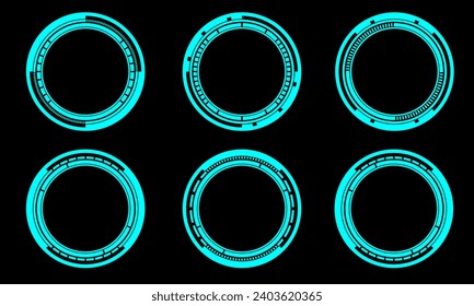 Set of sci fi blue circle user interface elements technology futuristic design modern creative on black background vector illustration.