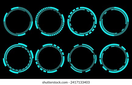 Set of sci fi blue circle user interface elements technology futuristic design modern creative on black background vector.