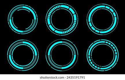 Set of sci fi blue circle user interface elements technology futuristic design modern creative on black background vector illustration.