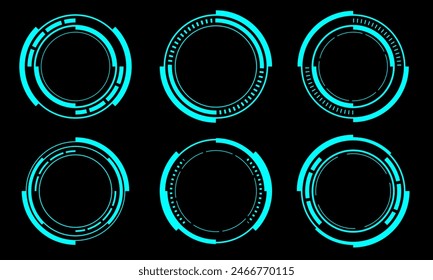 Set of sci fi blue circle user interface elements technology futuristic design modern creative on black background vector illustration.