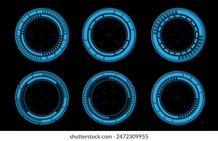 Set of sci fi blue circle user interface elements technology futuristic design modern creative on black background vector.