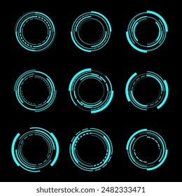 Set of sci fi blue circle user interface elements technology futuristic design modern creative on black background vector