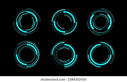 Set of sci fi blue circle user interface elements technology futuristic design modern creative on black background vector illustration.