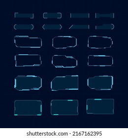 Set of Sci Fi boxes and frame HUD digital element for game or futuristic display layout design