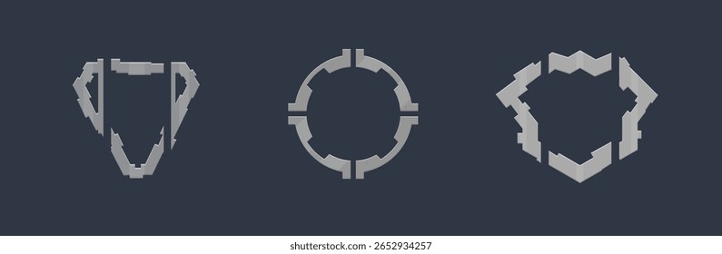 Set von SCI Fi futuristische Hud Militärische Dreieck Kreis Silber Rahmen Logo Element Vektor Design