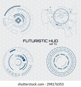 Set of sci fi futuristic user interfaces on grey background. Vector illustration.