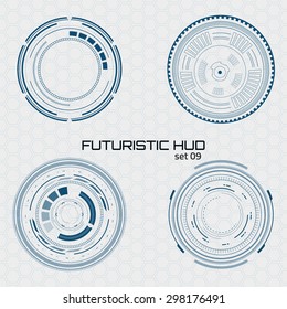Set of sci fi futuristic user interfaces on grey background. Vector illustration.