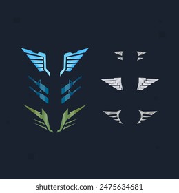 Set Of Sci Fi Hud Futuristic Military Logo Element Wings In Different Styles Isolated Vector Design