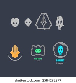 Set Of Sci Fi Hud Futuristic Silver Skulls And Logo Elements Game UI Military E-sport Isolated Vector Design