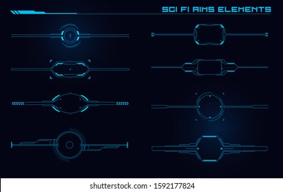 Set Of Sci Fi Modern User Interface Elements. Futuristic Abstract HUD. Good For Game UI. Aim Elements For Data Infographics. Vector Illustration EPS10