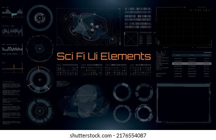 Set of Sci Fi Modern User Interface Elements. Futuristic cyberpunk HUD. Good for game UI. Vector Illustration EPS10