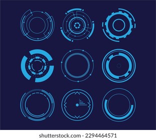 Set of Sci Fi Modern User Interface Elements. Futuristic Abstract HUD. Good for tech logo game UI. Circle elements for data infographics. Vector Illustration