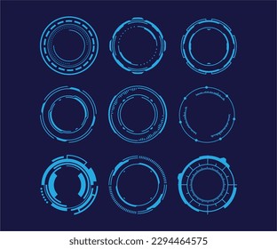 Set of Sci Fi Modern User Interface Elements. Futuristic Abstract HUD. Good for tech logo game UI. Circle elements for data infographics. Vector Illustration