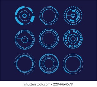 Set of Sci Fi Modern User Interface Elements. Futuristic Abstract HUD. Good for tech logo game UI. Circle elements for data infographics. Vector Illustration