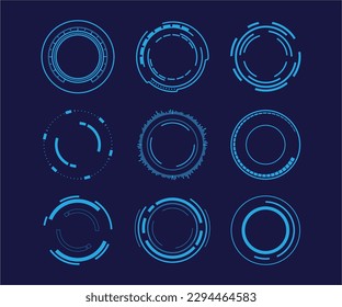 Set of Sci Fi Modern User Interface Elements. Futuristic Abstract HUD. Good for tech logo game UI. Circle elements for data infographics. Vector Illustration