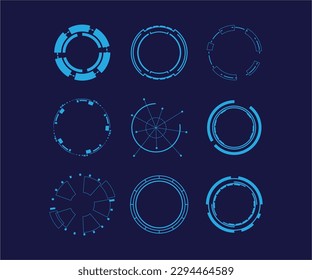 Set of Sci Fi Modern User Interface Elements. Futuristic Abstract HUD. Good for tech logo game UI. Circle elements for data infographics. Vector Illustration