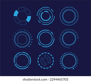 Set of Sci Fi Modern User Interface Elements. Futuristic Abstract HUD. Good for tech logo game UI. Circle elements for data infographics. Vector Illustration