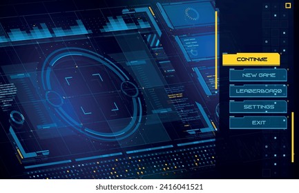 Set of Sci Fi Modern User Interface Elements. Futuristic space cyberpunk main menu. Good for game UI. Vector Illustration EPS10