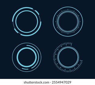 Set of Sci Fi Modern User Interface Elements. Futuristic Abstract HUD. Good for tech logo game UI. Circle elements for data infographics. Vector Illustration