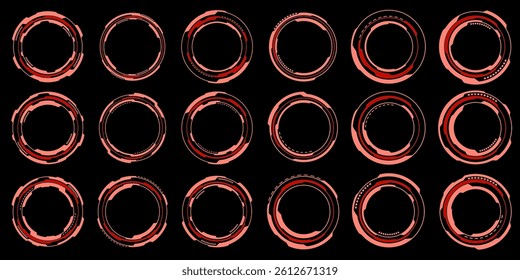 Set of sci fi red circle user interface elements technology futuristic design modern creative on black background vector illustration.
