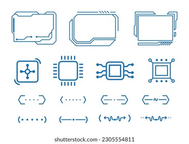 Set of sci fi ui hud web futuristic elements modern icons on the topic of data storage. Vector blue image.