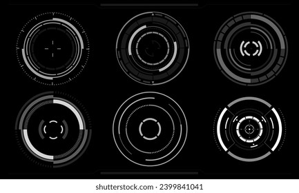 Set of sci fi white circle user interface elements technology futuristic design modern creative on black background vector	
