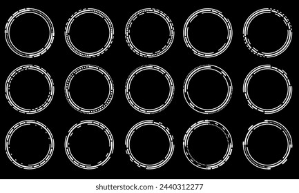 Set of sci fi white circle user interface elements technology futuristic design modern creative on black background vector illustration.