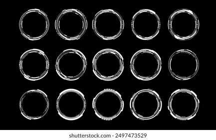 Set of sci fi white circle user interface elements technology futuristic design modern creative on black background vector illustration.