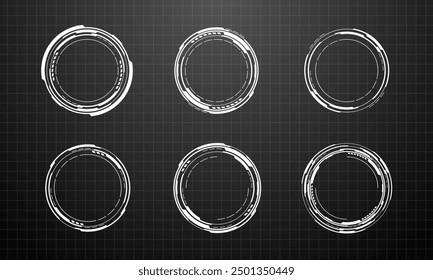 Set of sci fi white circle user interface elements technology futuristic design modern creative on black background vector illustration.