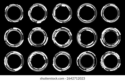 Set of sci fi white circle user interface elements technology futuristic design modern creative on black background vector illustration.