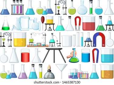 set of science beakers illustration