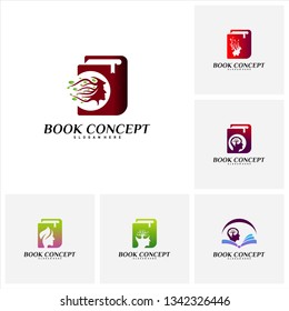 Set of Science Book Logo concept. Nature People Learning Education Logo Design Template Vector. Icon Symbol