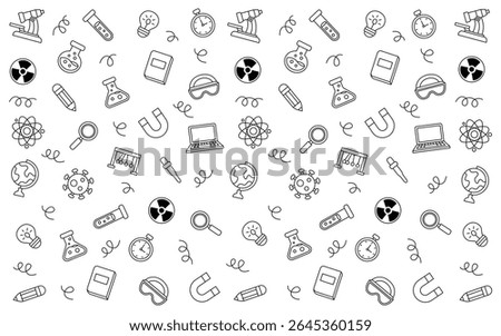 Set of science and chemistry doodle element vector background