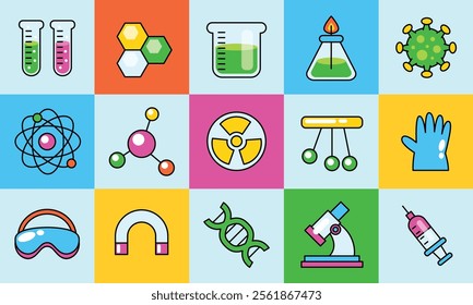 Set of science and chemistry element icon vector