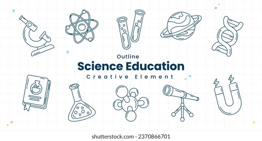 Set of Science Chemistry Lab Element liefert Doodle Line Style Collection. Laborgeräte und wissenschaftliche Ausrüstung. Chemische Rahmenzeichnung