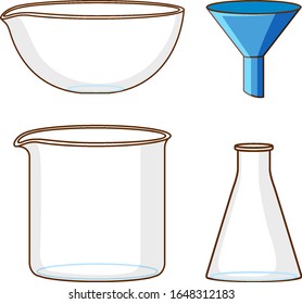 Set of science containers on white background illustration
