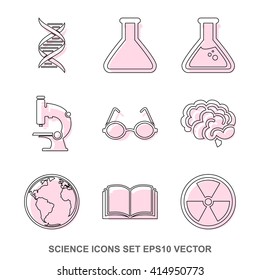 Set of Science Crimson linear icons for mobile and web design. Modern flat design, thin line style. EPS 10, vector illustration.