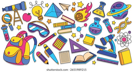 Set of science and education element doodle vector illustration