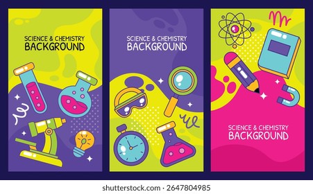 Set of science and education element template vector background