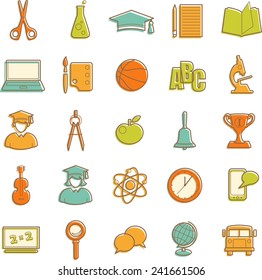Set of science and education icons in thin line flat style