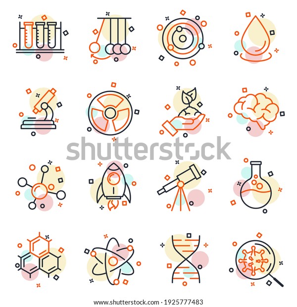 Set of\
Science elements icon. Science pack symbol template for graphic and\
web design collection logo vector\
illustration