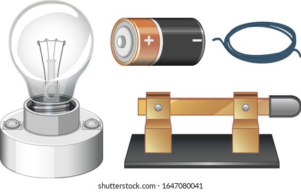 Set of science equipment for making electricity illustration