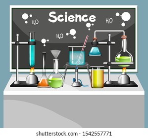 Set wissenschaftlicher Ausrüstung in Laborgrafik