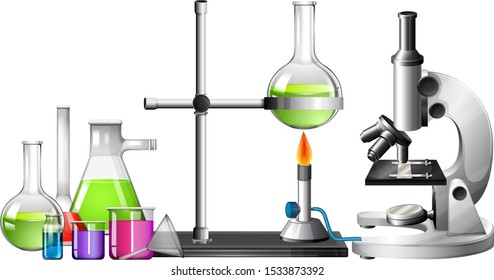 Set of science equipments on white background illustration