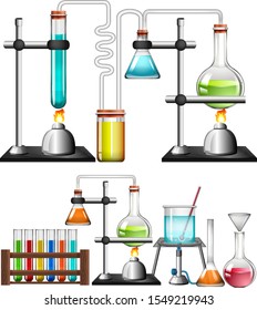 Set of science equipments on white background illustration