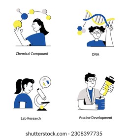 Juego de ilustraciones dibujadas por expertos en ciencia 

